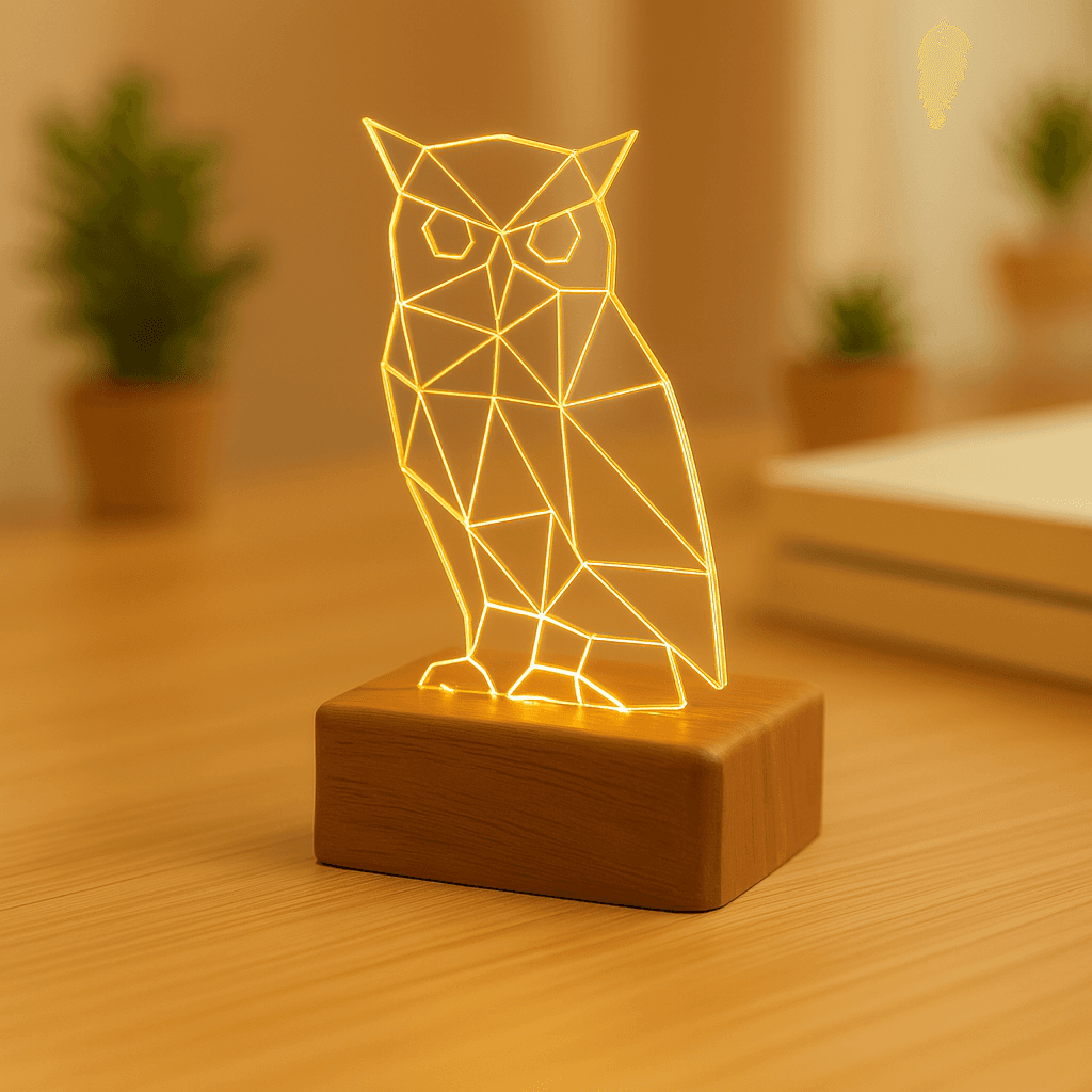 木製アクリルランプ 静かな灯のフクロウ　ライト　インテリア