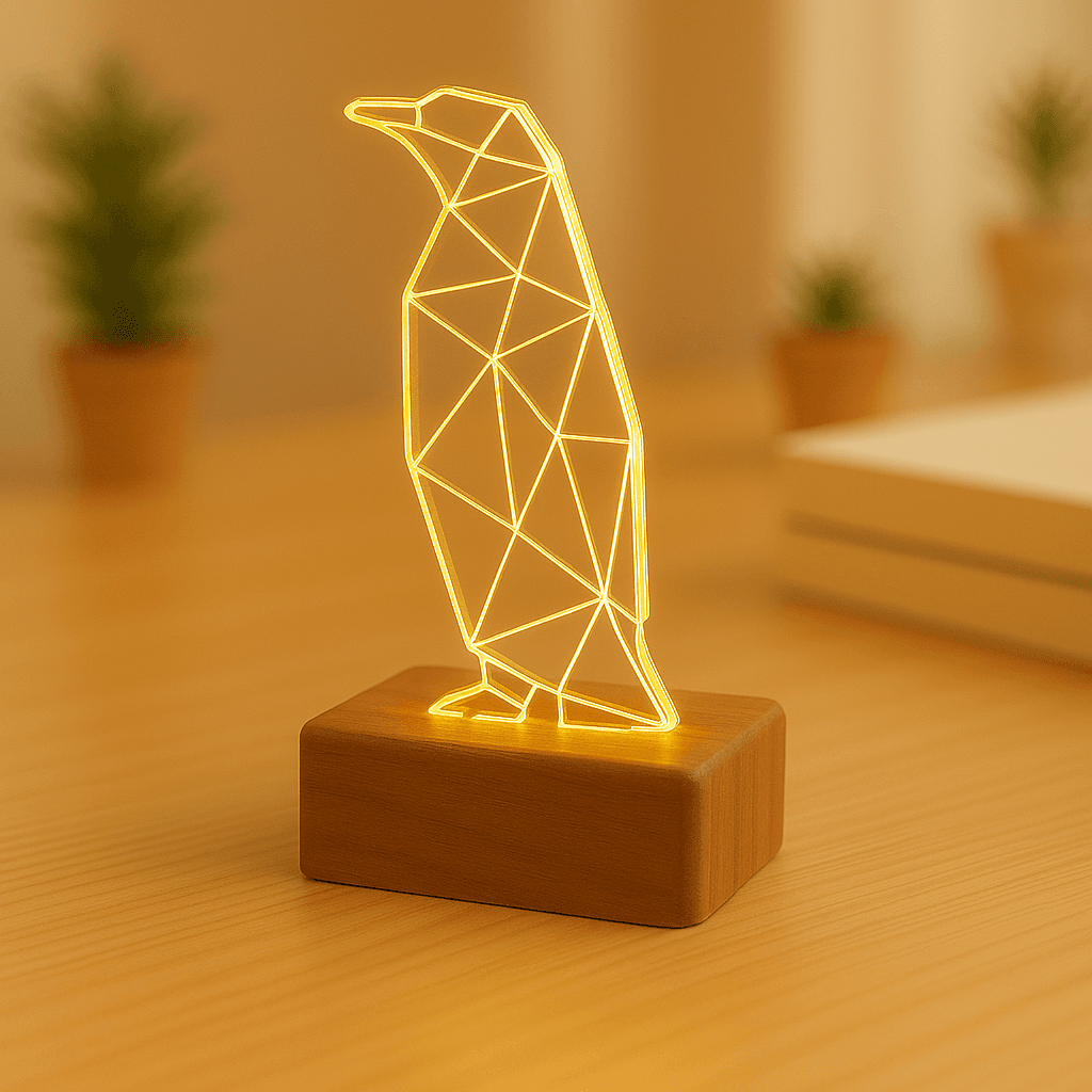 木製アクリルランプ 　きらめき灯のペンギン　ライト　インテリア