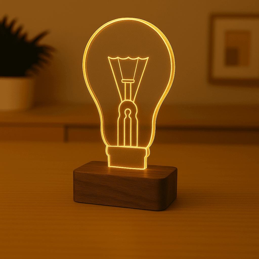 木製アクリルランプ 　ひらめき電球　ライト　インテリア